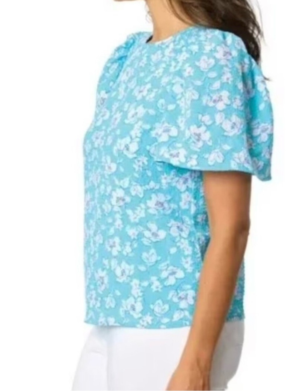 Draper James Flutter Sleeve Blouse XL Blue Floral Smocked Top Cottagecore Preppy - Picture 9 of 11